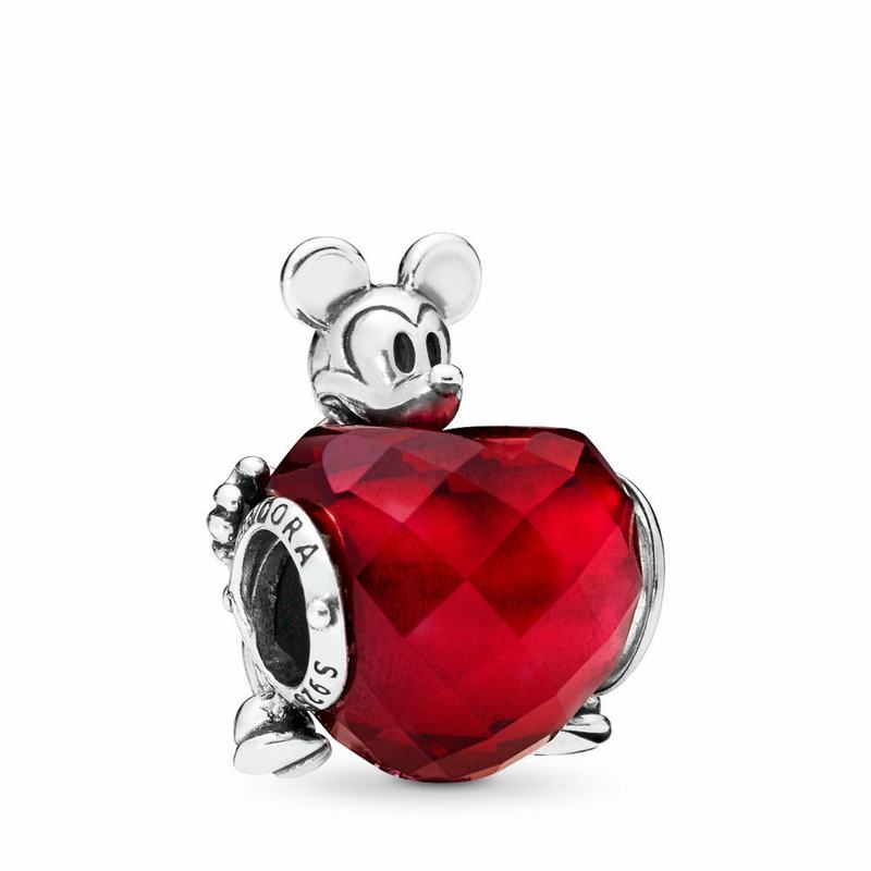 Talismane Pandora Disney Mickey Love Inima Argint/Rosii (UNlWCucq)